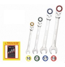 Coffret clés mixtes à cliquet tête articulée 4 pièces