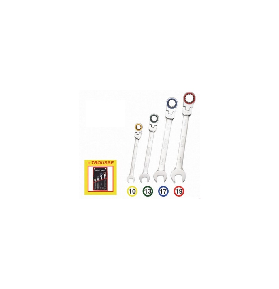 Coffret clés mixtes à cliquet tête articulée 4 pièces Coffret clés mixtes à cliquet tête articulée 4 pièces