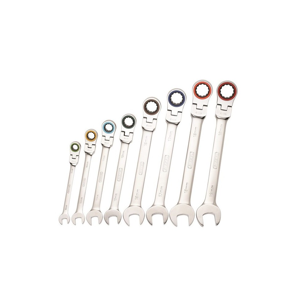 Coffret clés mixtes à cliquet tête articulée 8 pièces FLEX 8 HEXEL Coffret clés mixtes à cliquet tête articulée 8 pièces FLEX 8 HEXEL