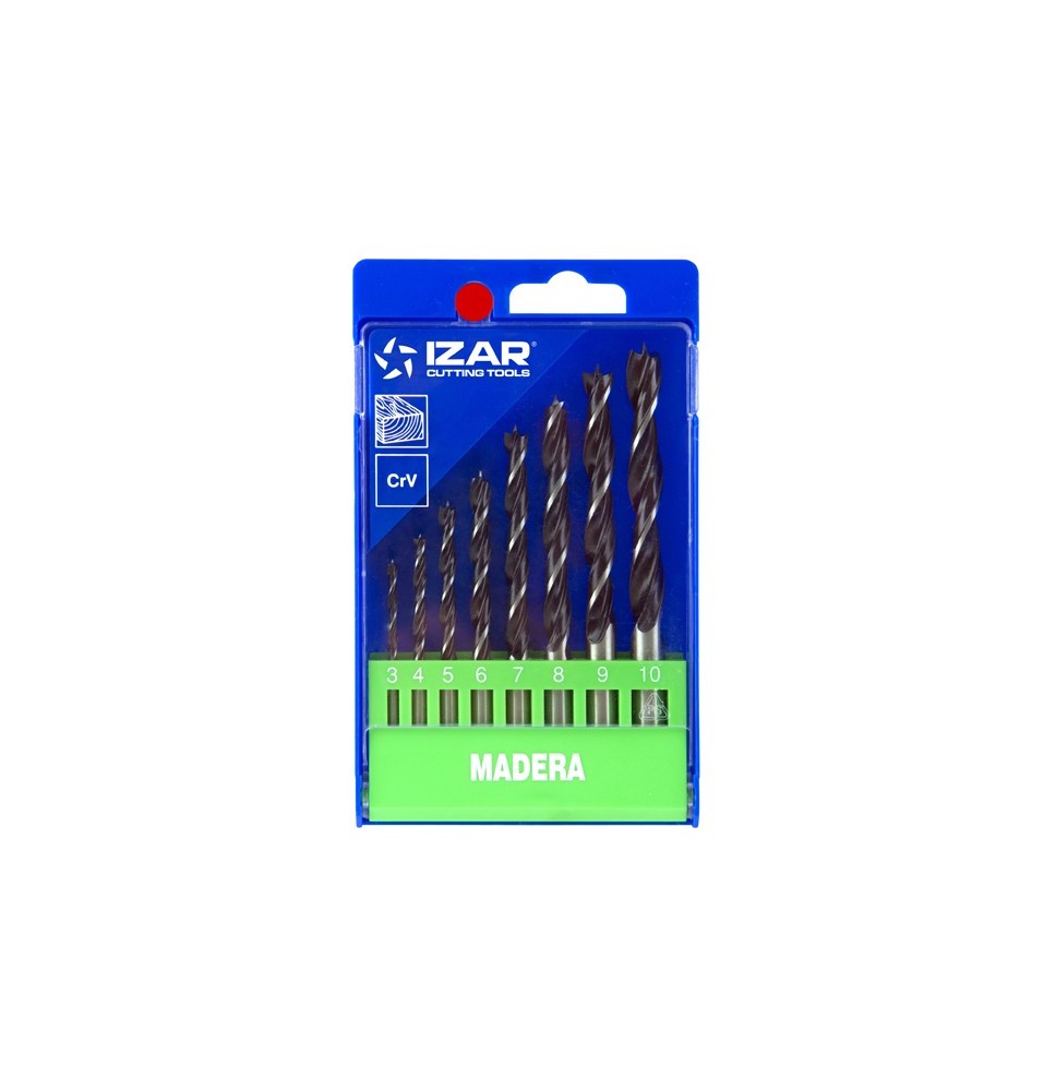 Coffret plastique mèche bois 3 pointes 8 pièces