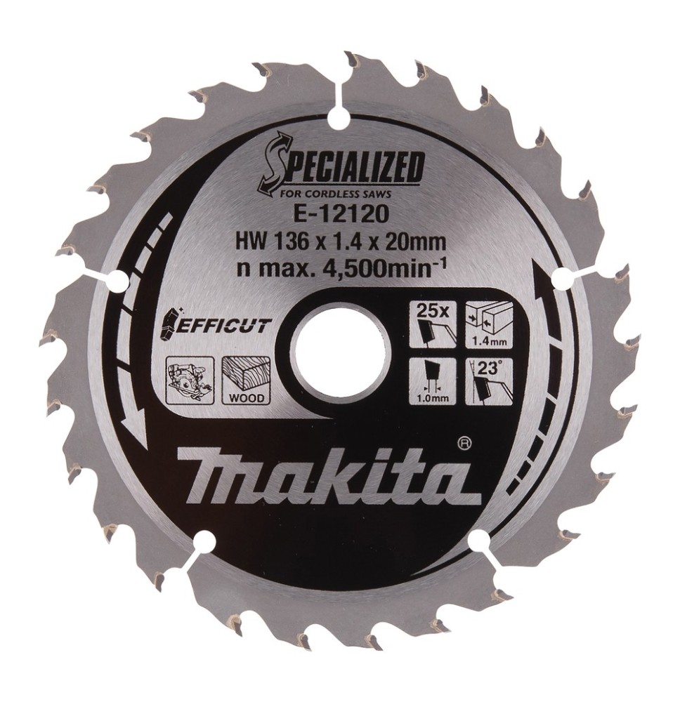Lame Carbure Bois Ø 136 mm - Ep. 1.4 mm- Z. 45 - Al. 20 MAKITA E-12136 Lame Carbure Bois Ø 136 mm - Ep. 1.4 mm- Z. 45 - Al. 20 MAKITA E-12136