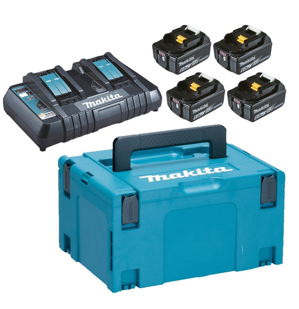 Pack énergie Li-Ion 18V 6Ah 4xBL1860B + DC18RD + MAKPAC MAKITA 198091-4 Pack énergie Li-Ion 18V 6Ah 4xBL1860B + DC18RD + MAKPAC MAKITA 198091-4