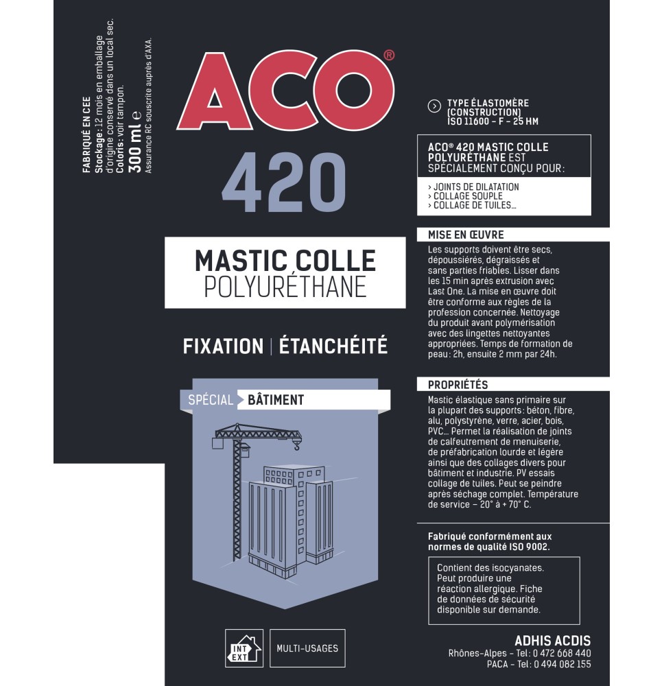 Mastic PU40 ACO 420 300 Ml Blanc